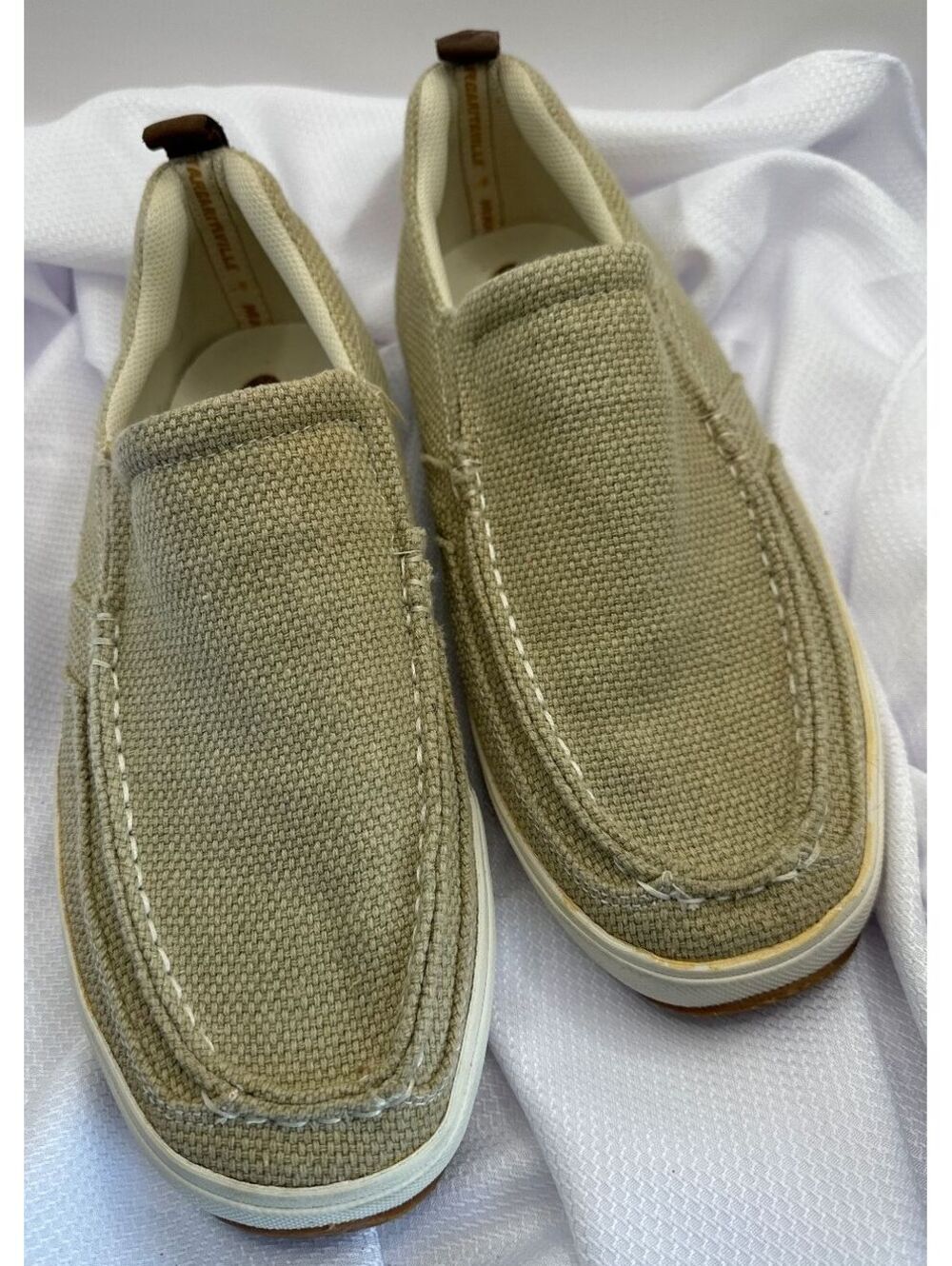 Mens Margarittaville Barbados Canvas Moccasin-Style Loafer in Beige Size 11